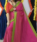 Pink Handloom Cotton Check Saree With Blouse Piece