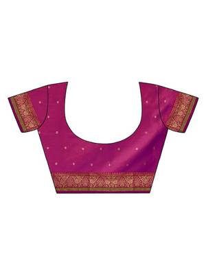 pink tissue silk blend woven saree with unstitched blouse piece 5