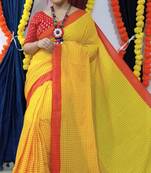 Yellow Handloom Cotton Check Saree With Blouse Piece