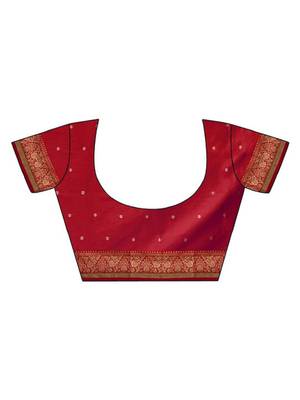 peach tissue silk blend woven saree with unstitched blouse piece 5