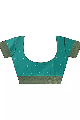 turquoise tissue silk woven saree with unstitched blouse piece