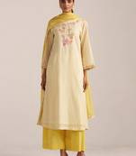 Cream-gold stripe and floral kurta set
