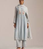 Chalk blue mal chanderi embroidered kurta set