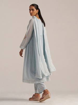 Chalk blue mal chanderi embroidered kurta set 4