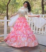 pink Designer lehenga with unstitched choli and dupatta 