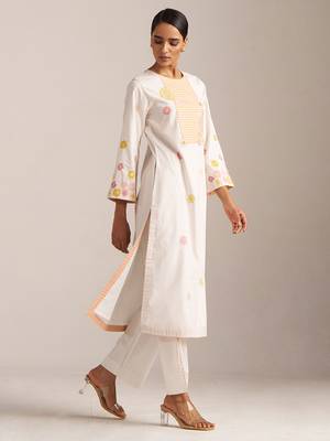 Ivory and multi color embroidered floral co-ord set 2