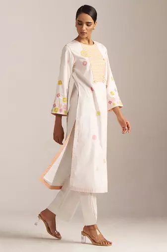 Ivory and multi color embroidered floral co-ord set