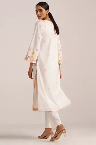 Ivory and multi color embroidered floral co-ord set
