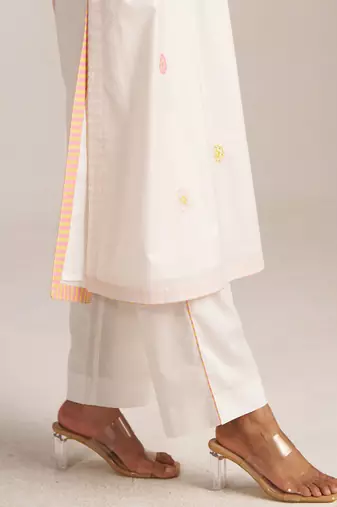 Ivory and multi color embroidered floral co-ord set