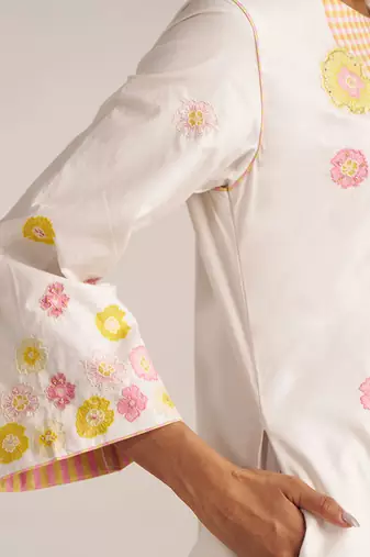 Ivory and multi color embroidered floral co-ord set