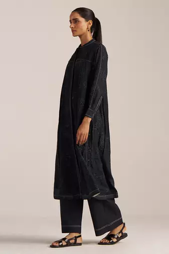 Black print button down co-ord set