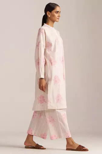Powder pink and ivory pure cotton co-ord set