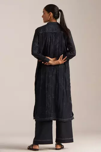 Black print button down co-ord set
