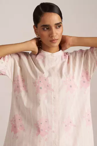 Powder pink and ivory pure cotton co-ord set