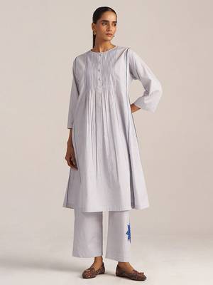 Blue checkered printed Kurta set 1