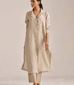Undyed natural linen hand-printed Kurta set