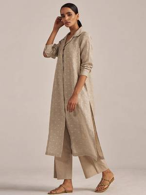 Undyed natural linen hand-printed Kurta set 2