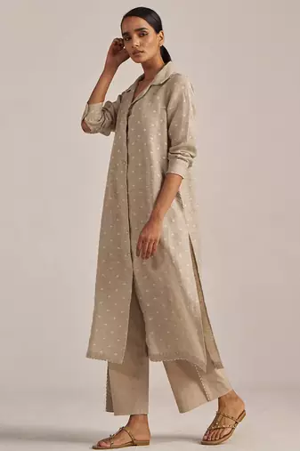 Undyed natural linen hand-printed Kurta set