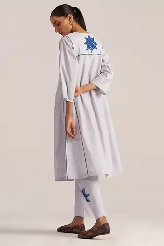 Blue checkered printed Kurta set