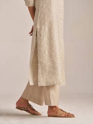 Undyed natural linen hand-printed Kurta set 3