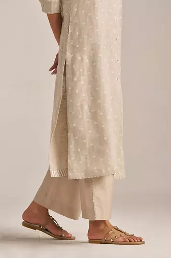 Undyed natural linen hand-printed Kurta set