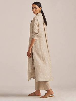 Undyed natural linen hand-printed Kurta set 4