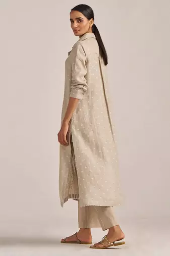Undyed natural linen hand-printed Kurta set