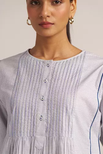 Blue checkered printed Kurta set