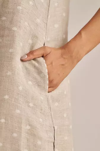 Undyed natural linen hand-printed Kurta set