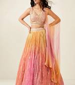 Multicolor Mirror Embroidery Work Art Silk Lehenga with Blouse