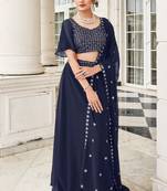 Blue Thread Embroidery and Sequins Work Georgette Lehenga with Blouse
