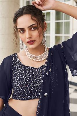 Blue Thread Embroidery and Sequins Work Georgette Lehenga with Blouse 2