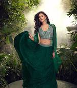 Green Embroidery and Sequins Work Chinon Silk Lehenga with Blouse