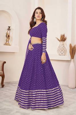 Violet Zari Embroidery and Sequins Work Georgette Lehenga with Blouse 1