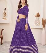 Violet Zari Embroidery and Sequins Work Georgette Lehenga with Blouse