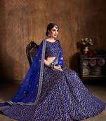 Blue Zari Embroidery and Sequins Work Raw Silk Lehenga with Blouse