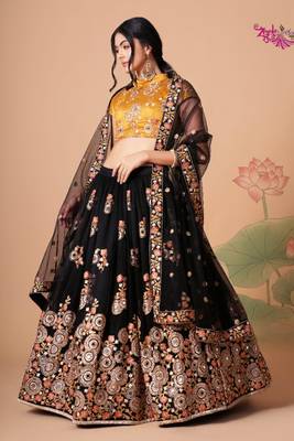 Black Thread Embroidery and Sequins Art Silk Lehenga with Blouse 1