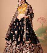 Black Thread Embroidery and Sequins Art Silk Lehenga with Blouse
