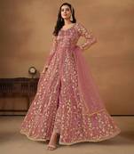 Pink embroidery net anarkali suit