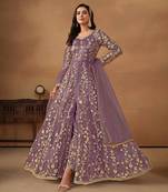 Lavender embroidery net anarkali suit