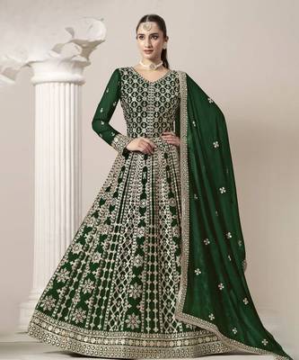 Green embroidery faux georgette anarkali suit 1