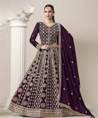Purple embroidery faux georgette anarkali suit 1
