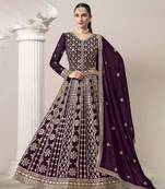 Purple embroidery faux georgette anarkali suit