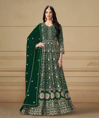 Green embroidery faux georgette anarkali suit 1