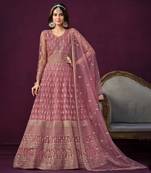 Pink embroidery net anarkali suit