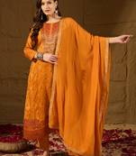 Women mustard ikat woven design straight kurta trouser and dupatta