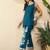 Women blue silk blend solid embroidered high low coord sets