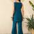 Women blue silk blend solid embroidered high low coord sets