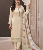 Cream moonga silk jacquard hand work salwar suit