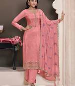 Peach moonga silk jacquard hand work salwar suit